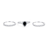 Three Piece Pear Teardrop Natural Stone Ring