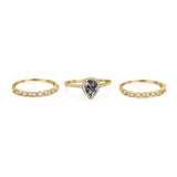 Three Piece Pear Teardrop Natural Stone Ring