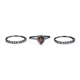 Three Piece Pear Teardrop Natural Stone Ring