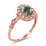 Art Deco Oval Natural Stone Wedding Ring