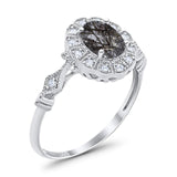 Art Deco Oval Natural Stone Wedding Ring