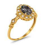 Art Deco Oval Natural Stone Wedding Ring
