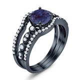 Three Piece Round Natural Stone Bridal Ring