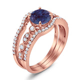 Three Piece Round Natural Stone Bridal Ring