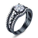 Three Piece Round Natural Stone Bridal Ring