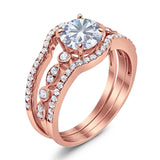 Three Piece Round Natural Stone Bridal Ring