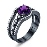 Three Piece Round Natural Stone Bridal Ring