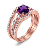 Three Piece Round Natural Stone Bridal Ring