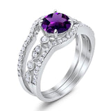 Three Piece Round Natural Stone Bridal Ring