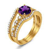Three Piece Round Natural Stone Bridal Ring