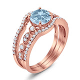 Three Piece Round Natural Stone Bridal Ring