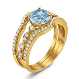 Three Piece Round Natural Stone Bridal Ring