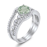 Three Piece Round Natural Stone Bridal Ring