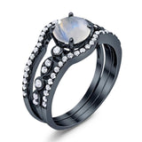 Three Piece Round Natural Stone Bridal Ring