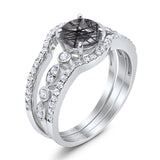 Three Piece Round Natural Stone Bridal Ring