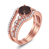 Three Piece Round Natural Stone Bridal Ring