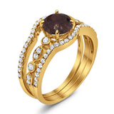 Three Piece Round Natural Stone Bridal Ring