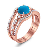 Three Piece Round Natural Stone Bridal Ring