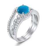 Three Piece Round Natural Stone Bridal Ring