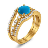 Three Piece Round Natural Stone Bridal Ring