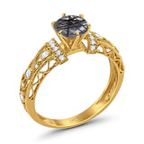 Art Deco Round Natural Stone Floral Ring