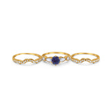 Three Piece Round Natural Stone Cocktail Ring