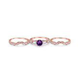 Three Piece Round Natural Stone Cocktail Ring