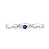 Three Piece Round Natural Stone Cocktail Ring