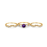Three Piece Round Natural Stone Cocktail Ring
