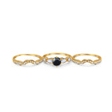 Three Piece Round Natural Stone Cocktail Ring
