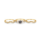 Three Piece Round Natural Stone Cocktail Ring