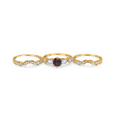 Three Piece Round Natural Stone Cocktail Ring