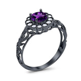 Vintage Style Round Natural Stone Flower Ring