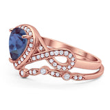 Two Piece Pear Natural Stone Bridal Ring