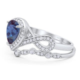 Two Piece Pear Natural Stone Bridal Ring