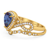 Two Piece Pear Natural Stone Bridal Ring