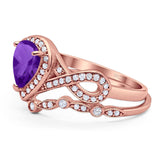 Two Piece Pear Natural Stone Bridal Ring