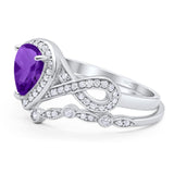 Two Piece Pear Natural Stone Bridal Ring