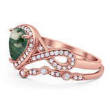 Two Piece Pear Natural Stone Bridal Ring