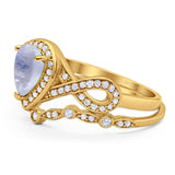 Two Piece Pear Natural Stone Bridal Ring