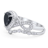Two Piece Pear Natural Stone Bridal Ring