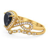 Two Piece Pear Natural Stone Bridal Ring