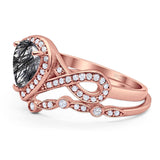 Two Piece Pear Natural Stone Bridal Ring