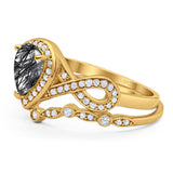 Two Piece Pear Natural Stone Bridal Ring