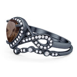 Two Piece Pear Natural Stone Bridal Ring