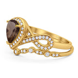 Two Piece Pear Natural Stone Bridal Ring