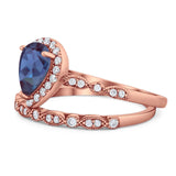 Pear Teardrop Natural Stone Wedding Set Ring