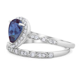 Pear Teardrop Natural Stone Wedding Set Ring