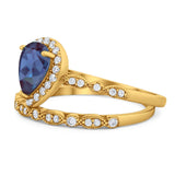 Pear Teardrop Natural Stone Wedding Set Ring