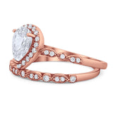 Pear Teardrop Natural Stone Wedding Set Ring